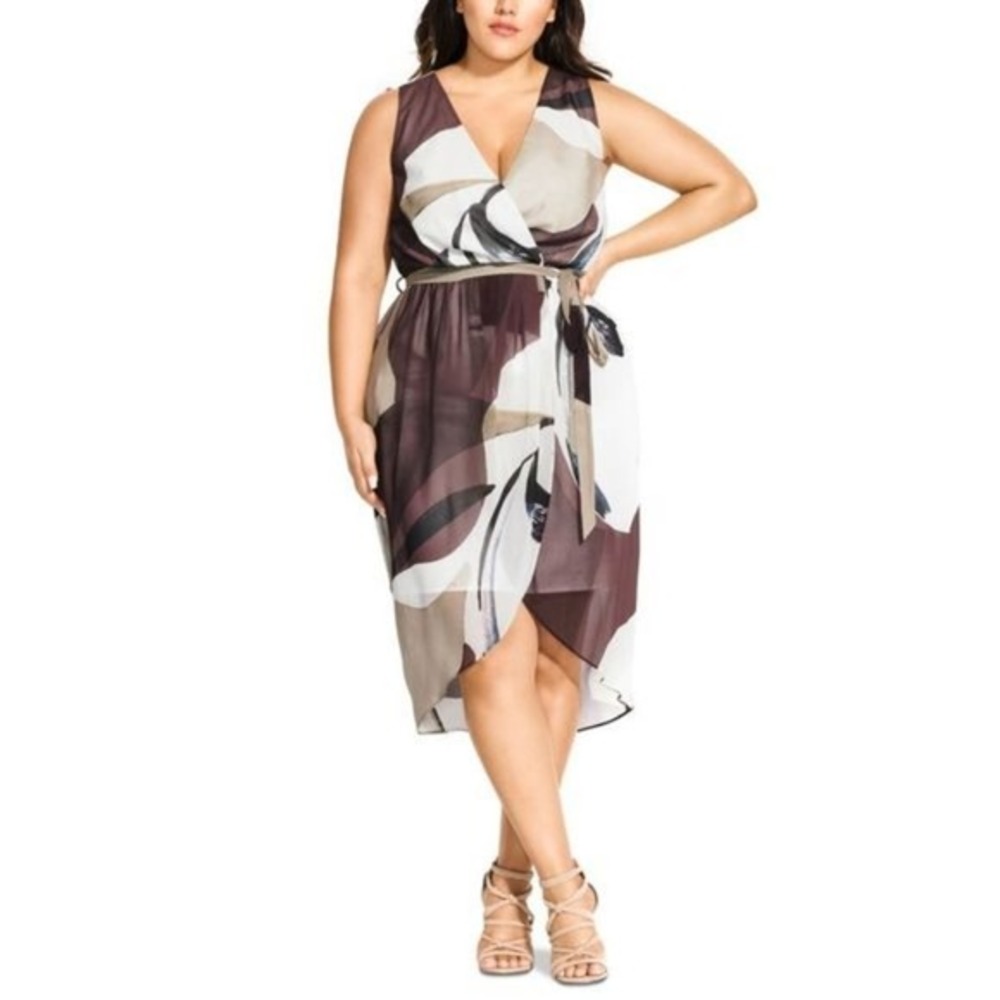 City Chic Women's Plus Size Abstract Print Sleeveless Wrap Midi Dress Mirage 14